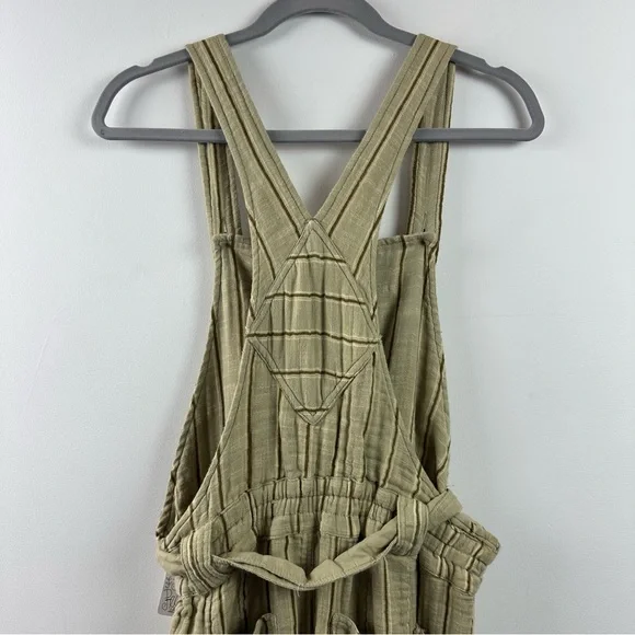 NWT Free People One Ballast Striped Belted Overall Jumpsuit Moss Large - Picture 9 of 15